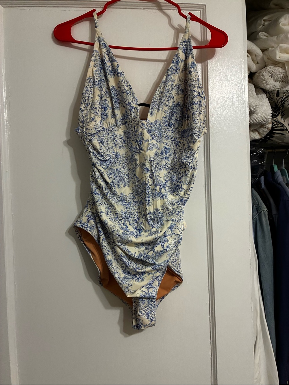 JCrew Classic Blue Toile One-Piece Swimsuit for - Cream & Blue